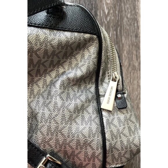 Michael Kors Mini Backpack MK Signature Women’s Leather Black Metallic Silver - Picture 10 of 16